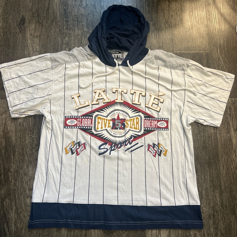White/Navy Blue/Light Grey Large Vintage Hoodie Shirt